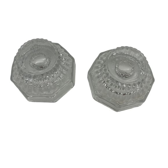 Pair Kig Glass Candle Holders Indonesia 3" x 1.75" Ribbed Pattern - Picture 4 of 6